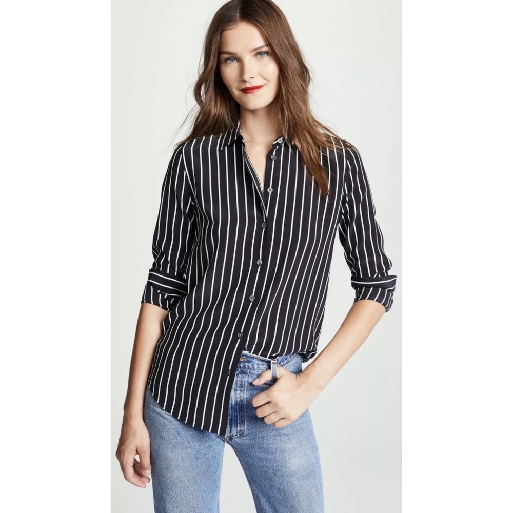 Like-new Equipment Silk black and white stripe shirt